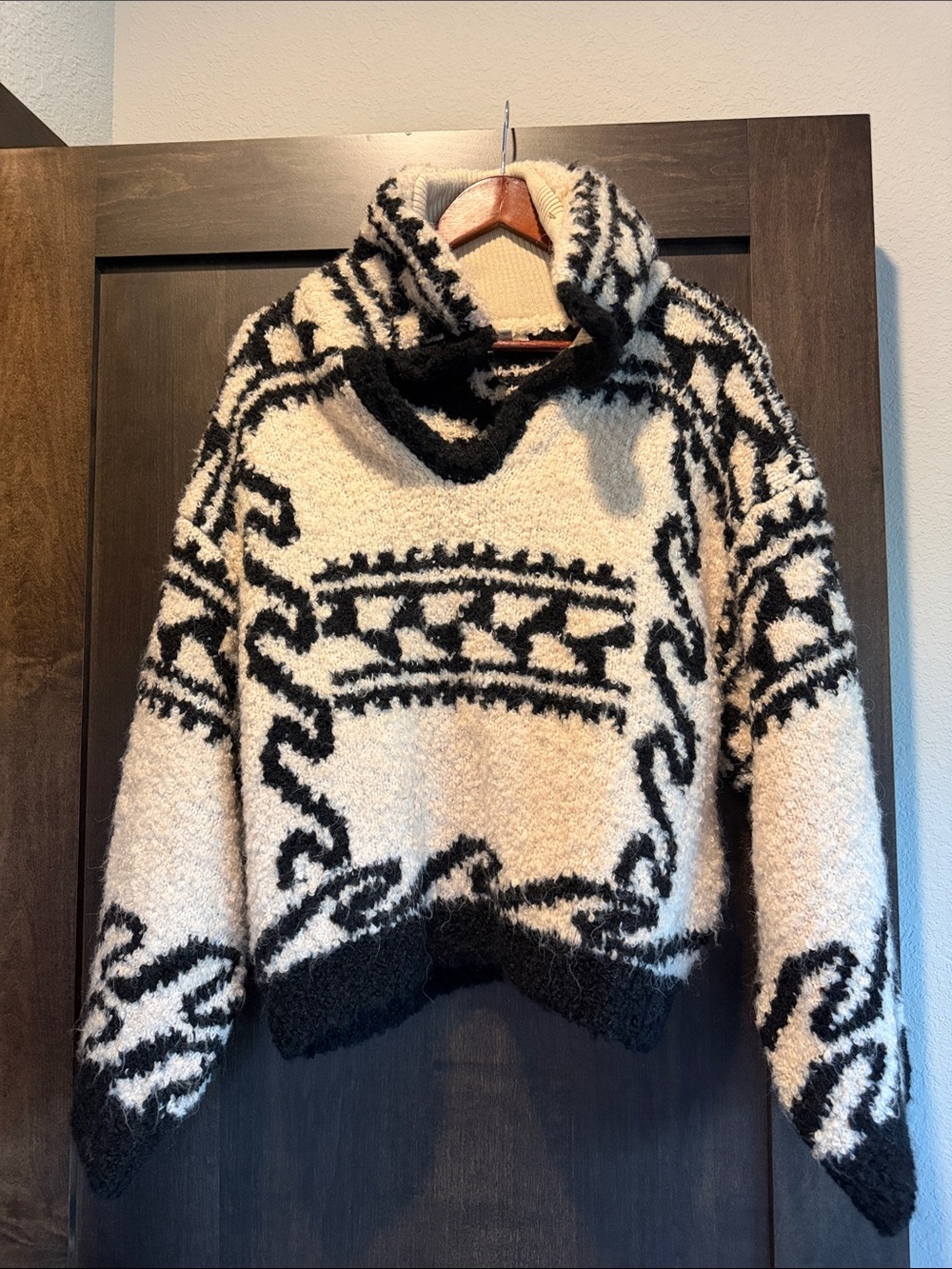 Pilcro Black & Cream Patterned Turtleneck Sweater